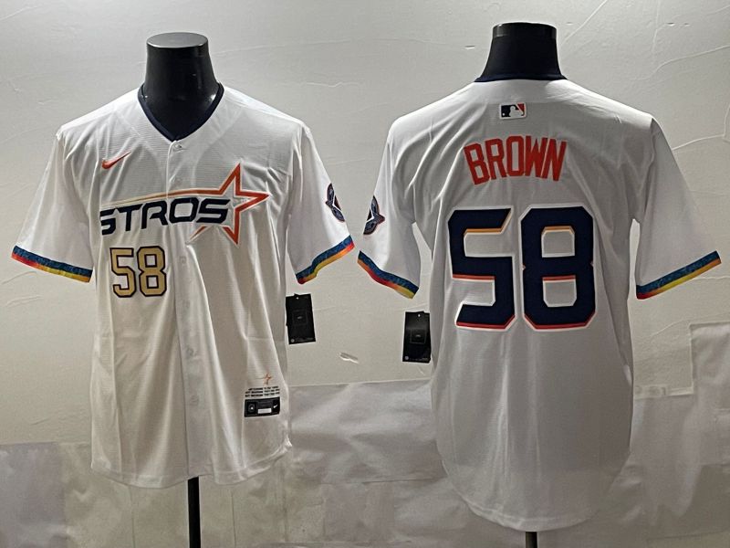 Men Houston Astros #58 Brown White Fourth generation Joint Name 2025 Nike MLB Jersey style 3->houston astros->MLB Jersey